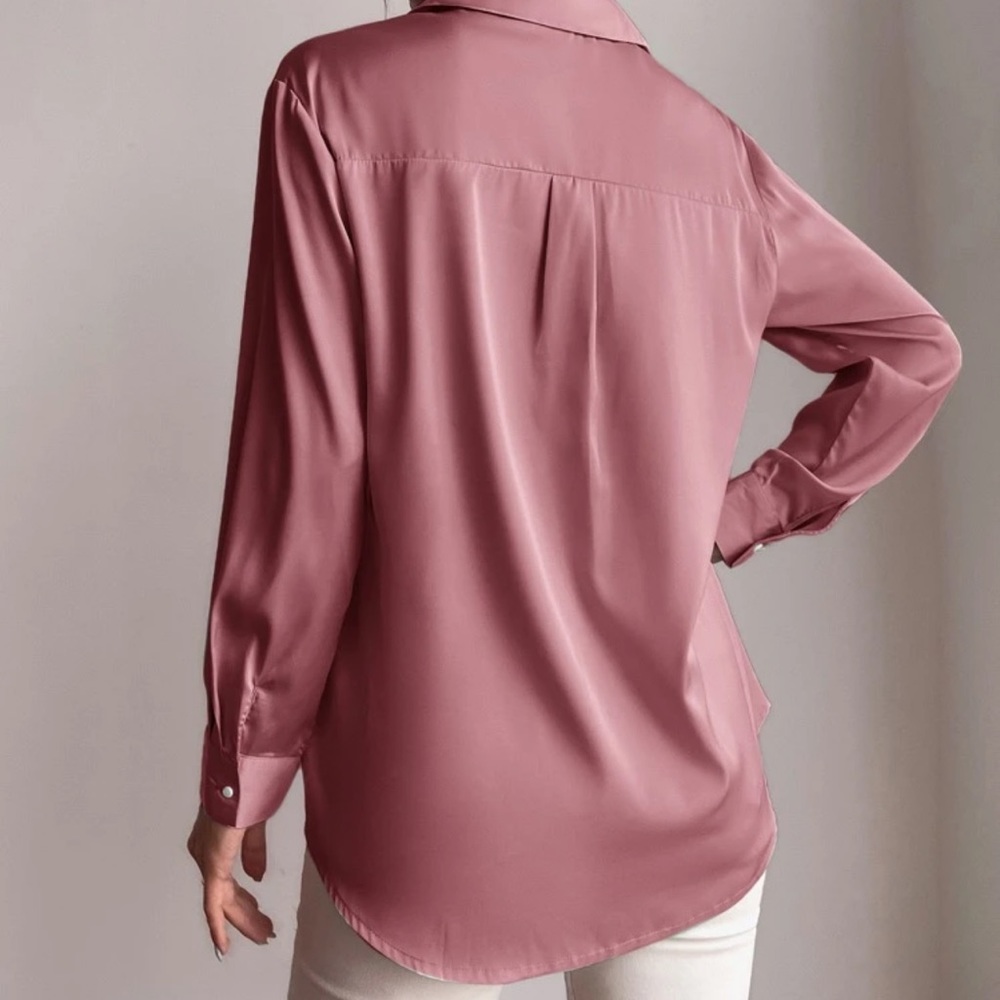 Satin silky button up collared shirt dusty pink - Picture 3 of 12